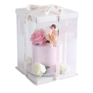 Hot Selling Custom Logo White/black/pink/blue Lid Clear Square Cake Box Tall Transparent Cake Box For Wedding Display Box