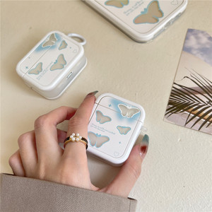 Pour AirPods 1 <span class=keywords><strong>2</strong></span> <span class=keywords><strong>Pro</strong></span> étui souple antichoc Transparent TPU bleu bord papillon sans fil écouteur housse de protection - Product Image 4