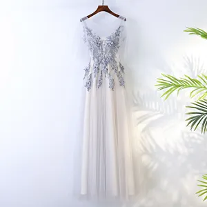 QUEENS GOWN 3D flower embroidery beaded thin tulle elegant illusion princess prom dress