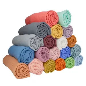 Dezenas de cores sólidas macio atacado musselina orgânica swaddle cobertor grande unisex algodão bebê musselina cobertor swaddle cobertor do bebê