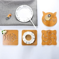 Napperon imprimé dessin animé en bois antidérapant, tapis de Table isolé animaux, tapis de cuisine sculpté, 14 à 14.5cm, 1 pièce