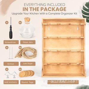 Wooden Kitchen Spice Rack 4 Layers <b>Wall</b> Mounted <b>Hanging</b> Condiment <b>Storage</b> Organizer Rectangle Shape - Product Image 3