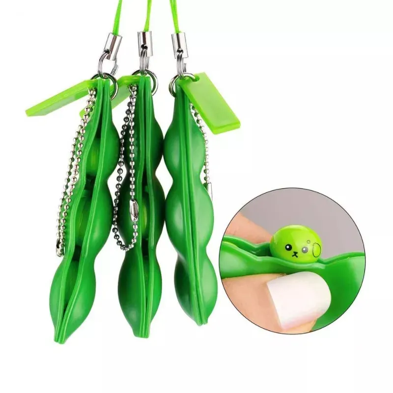 Cute Pea Pods Keychain Soybean Squeeze Fidget Peas in a Pod Fidget Bean Stress Relief Toys Gift