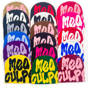 Bonnet design à la mode en gros style Y2K grande lettre logo imprimé partout bonnet en tricot jacquard casquettes tuque sans manchette chapeau unisexe - Product Image 3