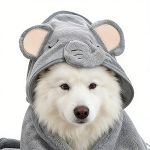 Pet Bathrobe Cartoon Hooded Cape Coral Fleece Absorbent Soft <b>Dog</b> <b>Bath</b> Towel 80x80cm Gray Elephant - Product Image 5