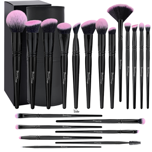Set de 12 Brochas de Maquillaje de Pelo Sintético Negro y Rosa de Lujo, <span class=keywords><strong>para</strong></span> Difuminar, con Logotipo Personalizado, <span class=keywords><strong>para</strong></span> Base, Ojos, Mejillas y Labios - Product Image 1