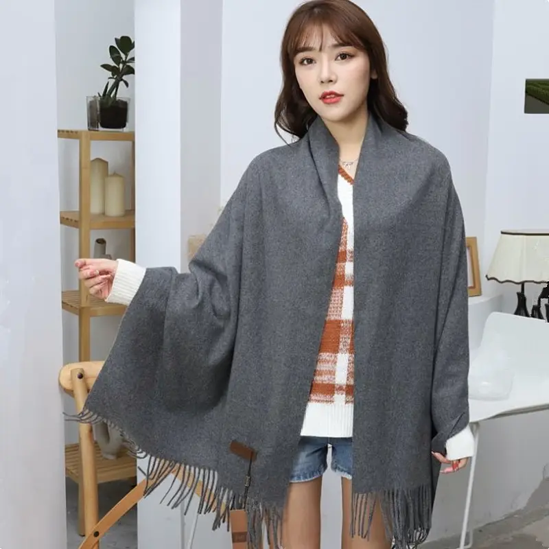 cashmere women autumn winter thickened warm red shawl Winter Scarf solid color men's wool scarf