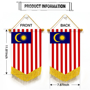 Banderín de Satén de Malasia de 20x30CM con Borlas Amarillas en la Parte Inferior del Triángulo, Varios Países - Product Image 2