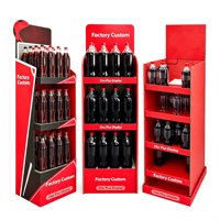 Présentoir de sol en carton personnalisé à 3 niveaux pour boissons, idéal pour la vente de sodas, coca, bière et autres bouteilles