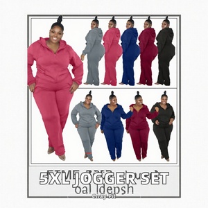 Ensemble de survêtement décontracté 2 pièces pour femme grande taille 5XL, couleur unie, avec sweat à capuche zippé et pantalon de jogging à cordon de serrage, longueur genou, collection 2026 - Product Image 3