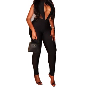 Combinaison longue moulante sexy sans manches à col halter et dos nu de couleur unie, nouvelle collection automne pour femme - Product Image 1