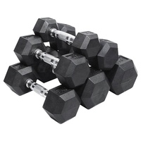 Halter karet Fitness-fitur pegangan berlapis krom, inti besi cor padat, kepala karet heksagonal dan tahan lama