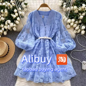 AliExpress mua sắm trực tuyến hệ thống Taobao Indonesia mùa hè Dresses đèn lồng tay áo nút A-line thanh lịch ăn mặc người mua từ Trung Quốc - Product Image 1