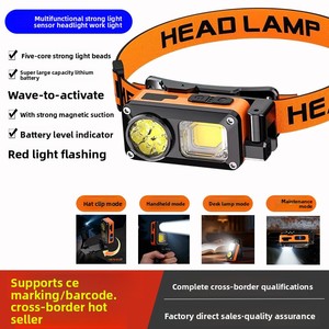Lampe frontale LED rechargeable 500 lumens avec capteur de mouvement, contrôle par ondes, lampe frontale COB, clip magnétique pour casquette, USB-C, <span class=keywords><strong>camping</strong></span>, pêche, randonnée - Product Image 6