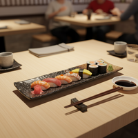 Assiettes minimalistes pour sushi, assiettes japonaises en mélamine incassables pour restaurant noir, 9 pièces