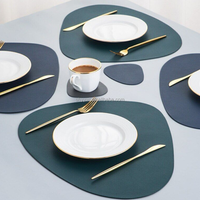 Set de Napperons de Table Double Face Élliptiques Nordiques en Cuir PU Style Classique et Roulettes en Plastique