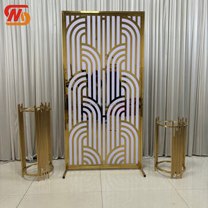 SMOOTH Party Decoration Gold Stainless Steel <b>Backdrop</b> <b>Stand</b> Laser-Cut Pattern With PVC White Plate Wedding Stage Decoration - Product Image 1