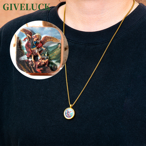 GIVELUCK Saint <strong>Michael</strong> Angel Idol Spirit Pendant Necklace Stainless Steel Religious Item With Battle Cameo - Product Image 1
