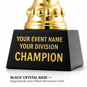 Trofeo Personalizzato all'Ingrosso in Resina Placcata Oro con Base in Cristallo Nero Incisa, Coppa del Campione per Lega Sportiva, Sabbiatura su Misura - Product Image 3