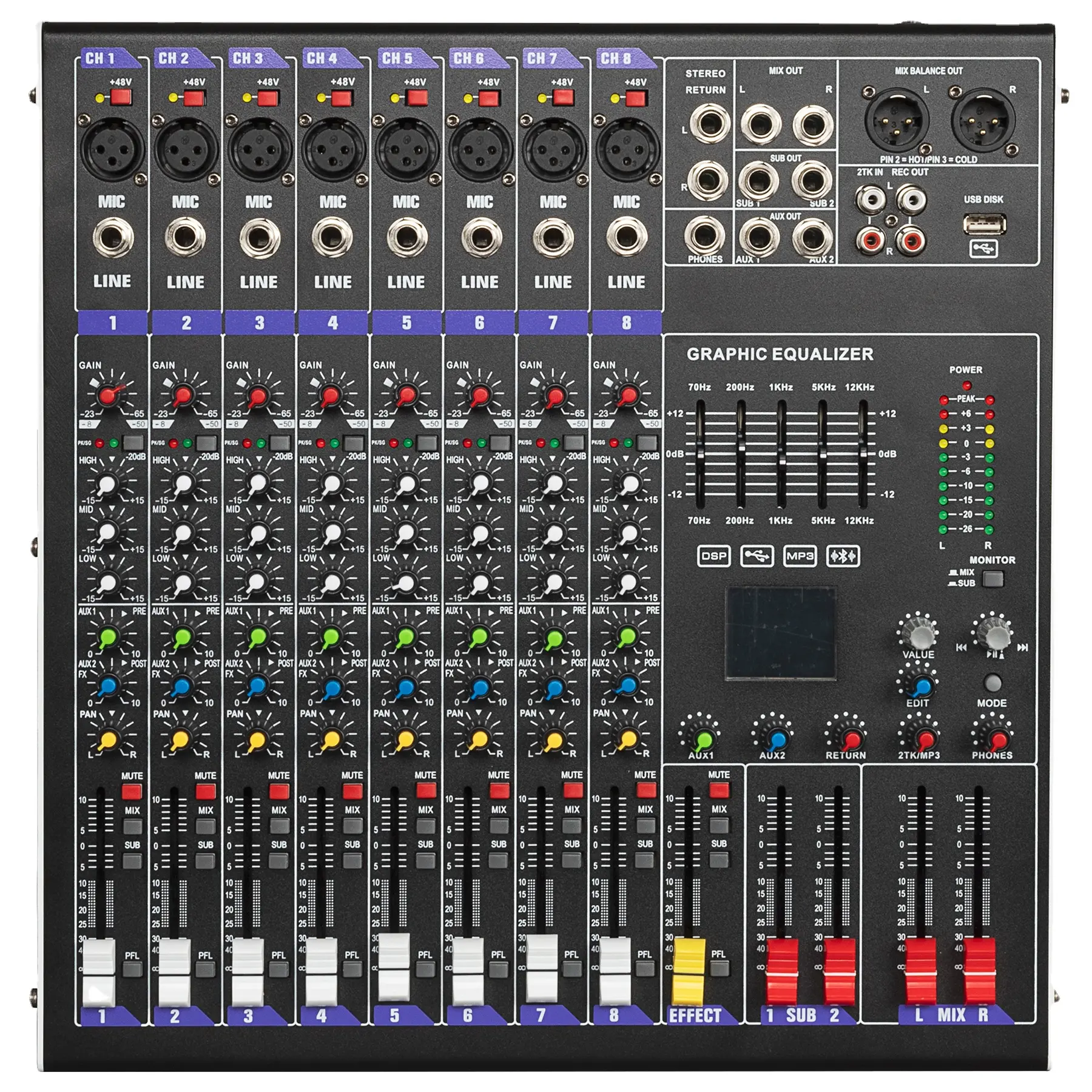 Sistema di mixer audio professionale 8 canali console di missaggio audio MP3 per dj controller party equipo de sonido audio ax802