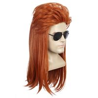 Perruque longue bouclée orange style Mullet pour adulte, années 70/80, Disco Rock, en fibres synthétiques douces, respirantes et résistantes à la chaleur, pour déguisement