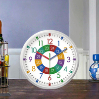 Jam Dinding Anak Modern 10 Inci Tanpa Suara dengan Bingkai Plastik Berwarna untuk Belajar dan Studi, Jam Edukasi Kustom untuk Ruang Tamu
