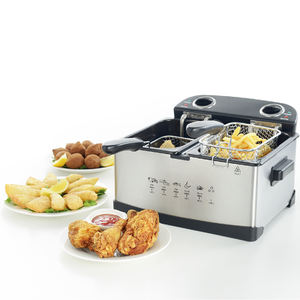 Boîtier en acier inoxydable XJ-14301 Thermostat réglable <span class=keywords><strong>Double</strong></span> réservoir <span class=keywords><strong>Friteuse</strong></span> électrique pour usage domestique - Product Image 1