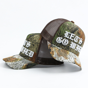 High Quality 5 Panel Sports Baseball Cap With Mesh Custom Old English Font Embroidery 100% Cotton Camouflage Print Trucker <strong>Hats</strong>