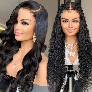 Cheap transparent lace front wig hair suppliers water wave lace wig 100 virgin human hair straight frontal lace Brazilian wigs
