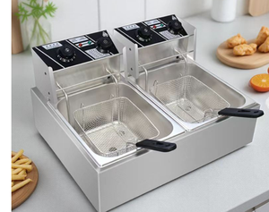 Double friteuse commerciale en acier inoxydable, machine à frire de cuisine de comptoir avec contrôle de la température, beignets de frites - Product Image 5