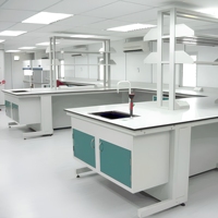 Banc de travail de laboratoire avec armoires, table de travail, mobilier de laboratoire, bancs de travail de laboratoire
