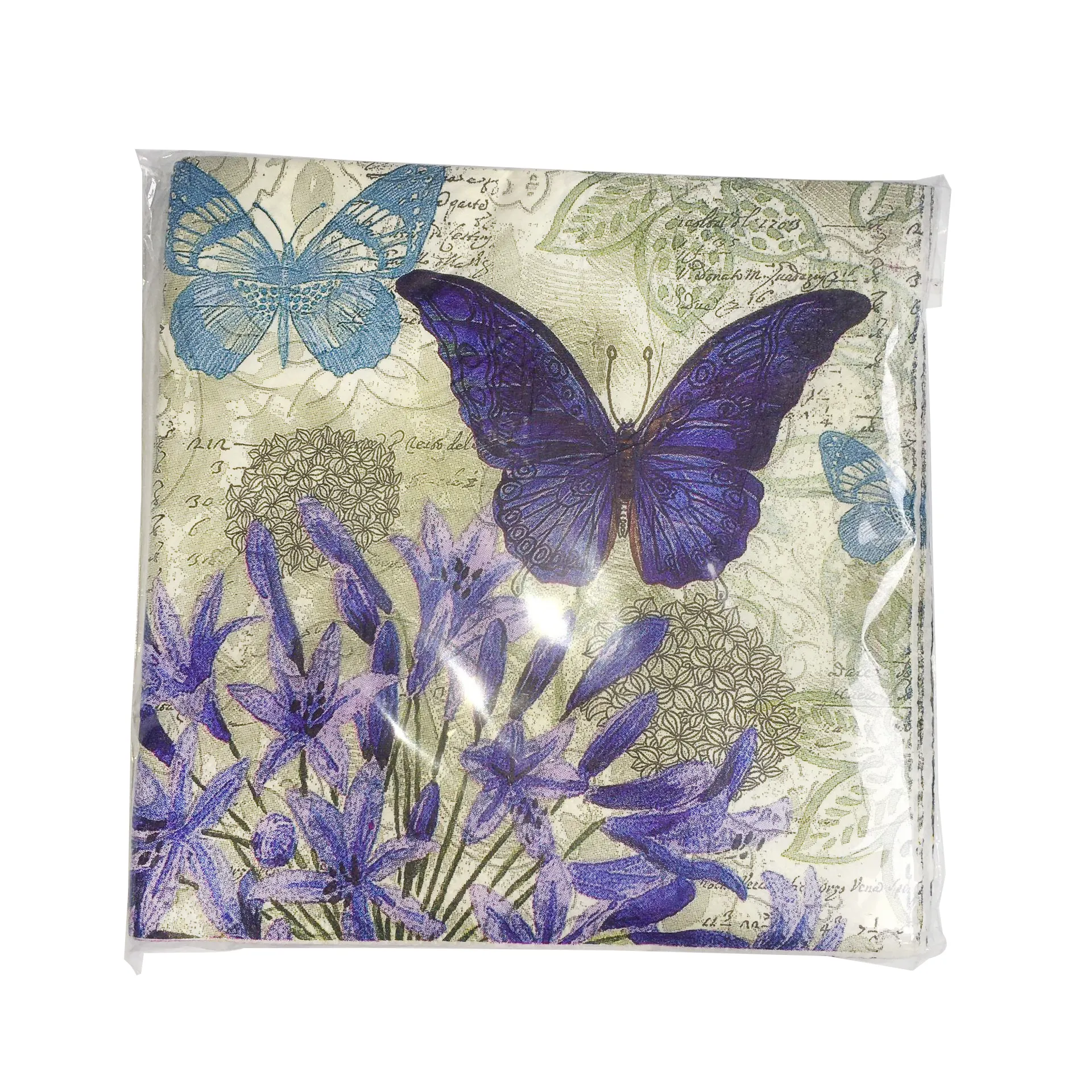 Biologisch abbaubares buntes bedrucktes lila Schmetterlingspapier-Servietten-Party-Dekor-kreatives Gewebe