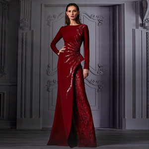 Sharon Said SF266 Elegante Burgunderrote Meerjungfrau-Abendkleider mit Perlen Damen Hochzeitsfeier Lange Abendkleider Ohne Lagerbestand - Product Image 1
