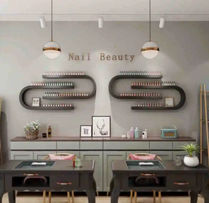 Modern Beauty Salon Wall-Mounted White Wood Nail Polish Wall Display Rack - Product Image 3