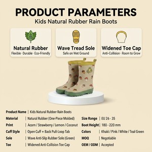 <span class=keywords><strong>Stivali</strong></span> da Pioggia per Bambini in Gomma Naturale Eco-Friendly con Stampa Naturale, Punta Larga Allargata, Anello di Trazione per Facile Indossatura e Rimozione, Impermeabili, per Bambini Piccoli - Product Image 6