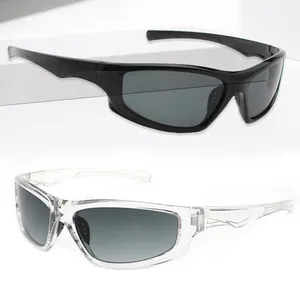 Kacamata hitam pria Uv400, modis, bungkus sekitar pria, kacamata bersepeda gradien transparan, bergaya futuristik, kacamata Uv400