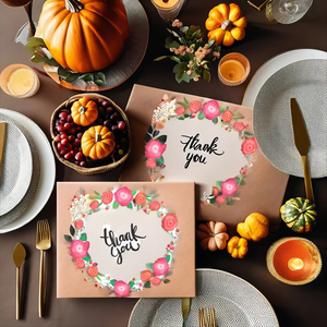 高級カスタムエコフレンドリークラフト紙サンキューカード、小規模ビジネス向けサンキューカード、感謝祭、クリスマス用、封筒付き - Product Image 1