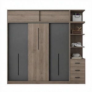 Lemari Pakaian Kayu Modern Pintu Geser Panel Lemari Penyimpanan Kamar Tidur Furnitur Kustom untuk Apartemen Hotel Vila - Product Image 1