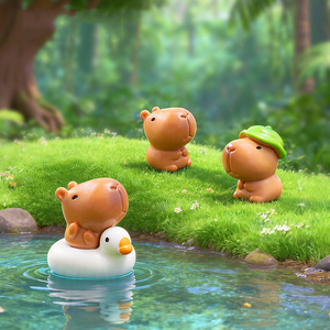 Figurine de Capybara en Résine Mignonne pour Micro-Paysage avec Motif Feuille de Lotus, Ornement Décoratif DIY - Product Image 4