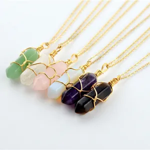 Wholesale fashion jewelry alloy gemstone raw crystal necklace rainbow crystal necklace