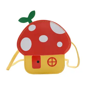 도매 어린이 미니 귀여운 만화 버섯 집 패턴 Crossbody 지갑 유아 어깨 가방 아기 소녀 Kawaii 동전 지갑