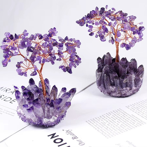 Arbre d'argent d'améthyste naturel fait à la main avec base en grappe accessoires en cristal Feng Shui belle décoration de la maison artisanat en pierre - Product Image 6