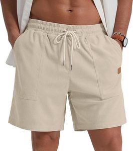 Pantalones cortos para correr transpirables de secado rápido con estampado informal de pana para hombre, cierre de cordón elástico de 4 vías, cintura elástica, deporte de verano - Product Image 6