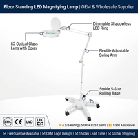 Professional 3X 5X 10X Diopter Rolling Base Magnifying Glass LED Lamp with Floor Stand Magnifier Light for Beauty Salon Facial