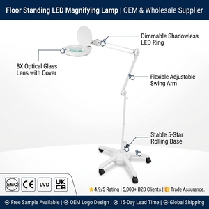 <span class=keywords><strong>Loupe</strong></span> professionnelle à dioptries 3X 5X 10X <span class=keywords><strong>avec</strong></span> base roulante et <span class=keywords><strong>lampe</strong></span> LED <span class=keywords><strong>sur</strong></span> <span class=keywords><strong>pied</strong></span> pour salon de beauté et soins du visage - Product Image 2
