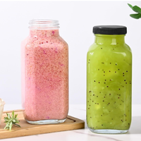 Bouteilles d'eau vintage vides, bouteilles à boire en verre, 16 oz, carrées, 500 ml, avec couvercles pour le kombucha, le thé