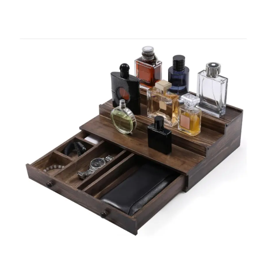 Factory offer Display Shelf Drawer Hidden Compartment Holder Stand Wooden Perfume Organizer Cologne Organizer