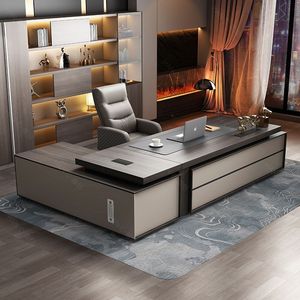 Escritorio de oficina moderno en forma de L con almacenamiento, escritorio de ordenador para oficina en casa, mobiliario de oficina ejecutivo de madera - Product Image 1