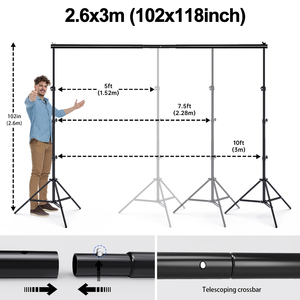 Kit di supporto per sfondo regolabile 2.6*3m per Studio Video fotografico con panno di stampa 3D per <span class=keywords><strong>fotografia</strong></span> di ritratto - Product Image 3