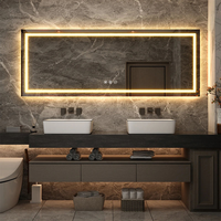 Miroir lumineux LED mural intelligent anti-buée argenté avec écran tactile pour salle de bain, hôtel, salon, décoration